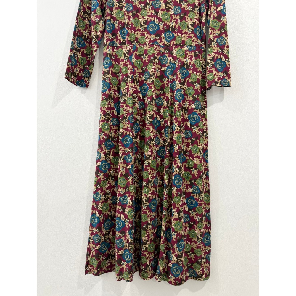 Sahalie Women Floral Midi Dress Burgundy V-Neck 3/4 Sleeve Cotton Modal Blend M - Picture 8 of 10